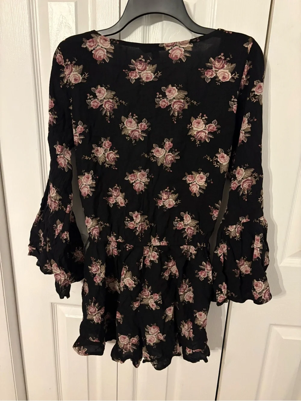 American Eagle Outfitters Black Top with Pink Rose Print